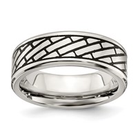 Chisel Stainless Steel Antiqued and Polished Brick Pattern 7.5mm Band view 1