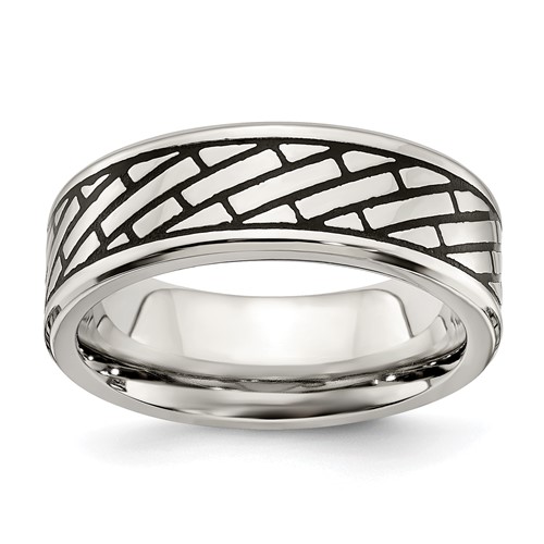 Chisel Stainless Steel Antiqued and Polished Brick Pattern 7.5mm Band