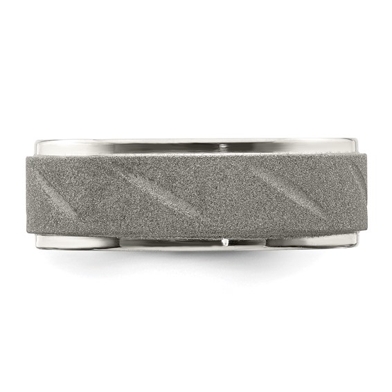 Chisel Stainless Steel Polished and Satin Ridged Edge 8mm Band