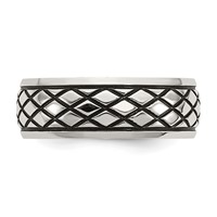Chisel Stainless Steel Antiqued and Polished Checkered Pattern 8mm Band view 3