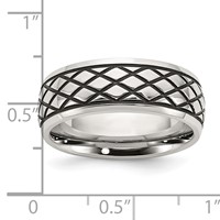 Chisel Stainless Steel Antiqued and Polished Checkered Pattern 8mm Band view 4