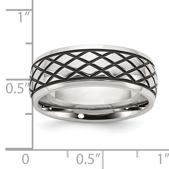 Chisel Stainless Steel Antiqued and Polished Checkered Pattern 8mm Band