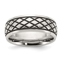 Chisel Stainless Steel Antiqued and Polished Checkered Pattern 8mm Band view 1