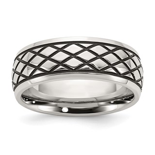 Chisel Stainless Steel Antiqued and Polished Checkered Pattern 8mm Band