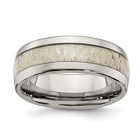 Chisel Stainless Steel Polished Band with Antler Inlay 8mm view 1