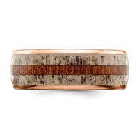 Chisel Stainless Steel Polished Rose IP-plated Band with Wood and Antler Inlay 8mm view 3