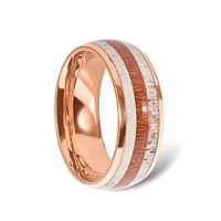 Chisel Stainless Steel Polished Rose IP-plated Band with Wood and Antler Inlay 8mm view 5
