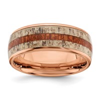 Chisel Stainless Steel Polished Rose IP-plated Band with Wood and Antler Inlay 8mm view 1
