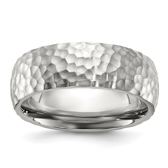 Chisel Stainless Steel Brushed and Polished Hammered 7.5mm Band