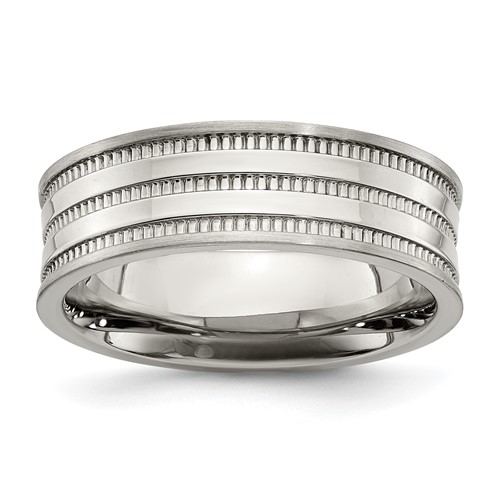 Chisel Stainless Steel Polished and Beaded 7mm Band