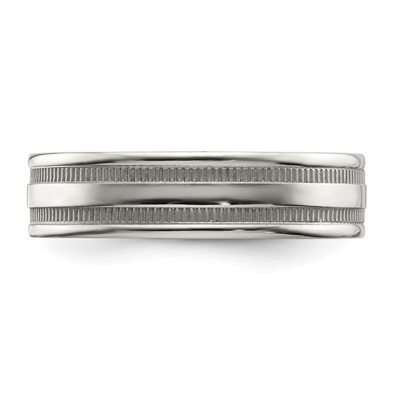 Chisel Stainless Steel Polished 6mm Grooved and Beaded Band