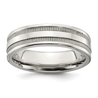 Chisel Stainless Steel Polished 6mm Grooved and Beaded Band view 1