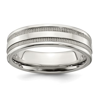 Chisel Stainless Steel Polished 6mm Grooved and Beaded Band