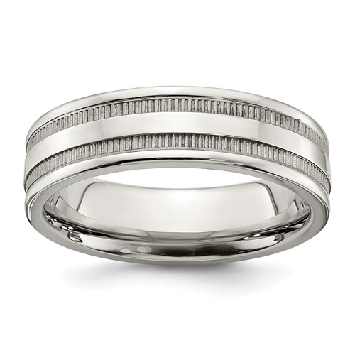 Chisel Stainless Steel Polished 6mm Grooved and Beaded Band