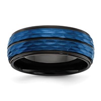 Chisel Stainless Steel Brushed and Polished Black and Blue IP-plated 8mm Band view 1