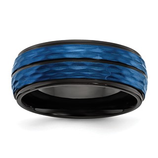 Chisel Stainless Steel Brushed and Polished Black and Blue IP-plated 8mm Band