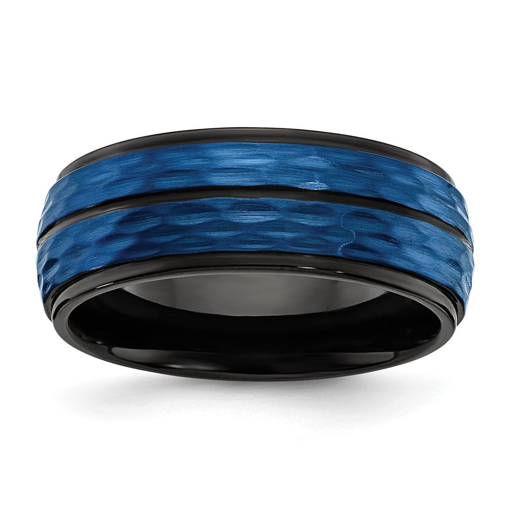 Stainless Steel Brushed and Polished Black/Blue IP-plated 8mm Band
