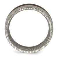 Chisel Damascus Steel Polished Band with Ebony Wood Inlay 8mm view 2