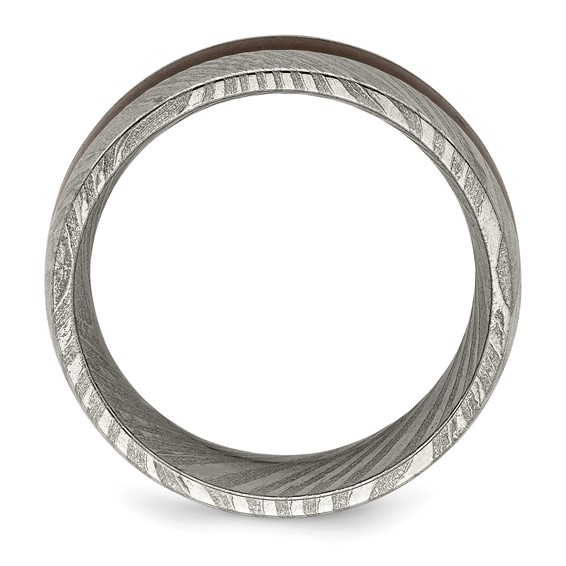 Chisel Damascus Steel Polished with Ebony Wood Inlay 8mm Band