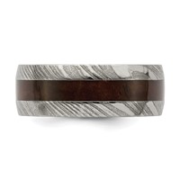 Chisel Damascus Steel Polished Band with Ebony Wood Inlay 8mm view 3