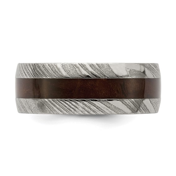 Chisel Damascus Steel Polished with Ebony Wood Inlay 8mm Band