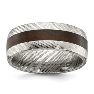 Chisel Damascus Steel Polished with Ebony Wood Inlay 8mm Band