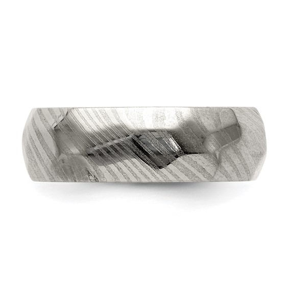 Chisel Damascus Steel Polished Faceted 7mm Band