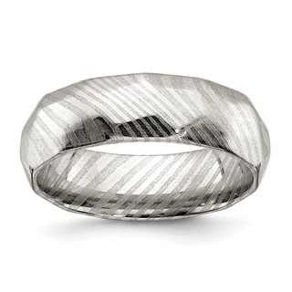 Chisel Damascus Steel Polished Faceted 7mm Band