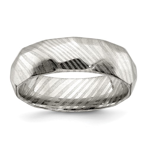 Chisel Damascus Steel Polished Faceted 7mm Band