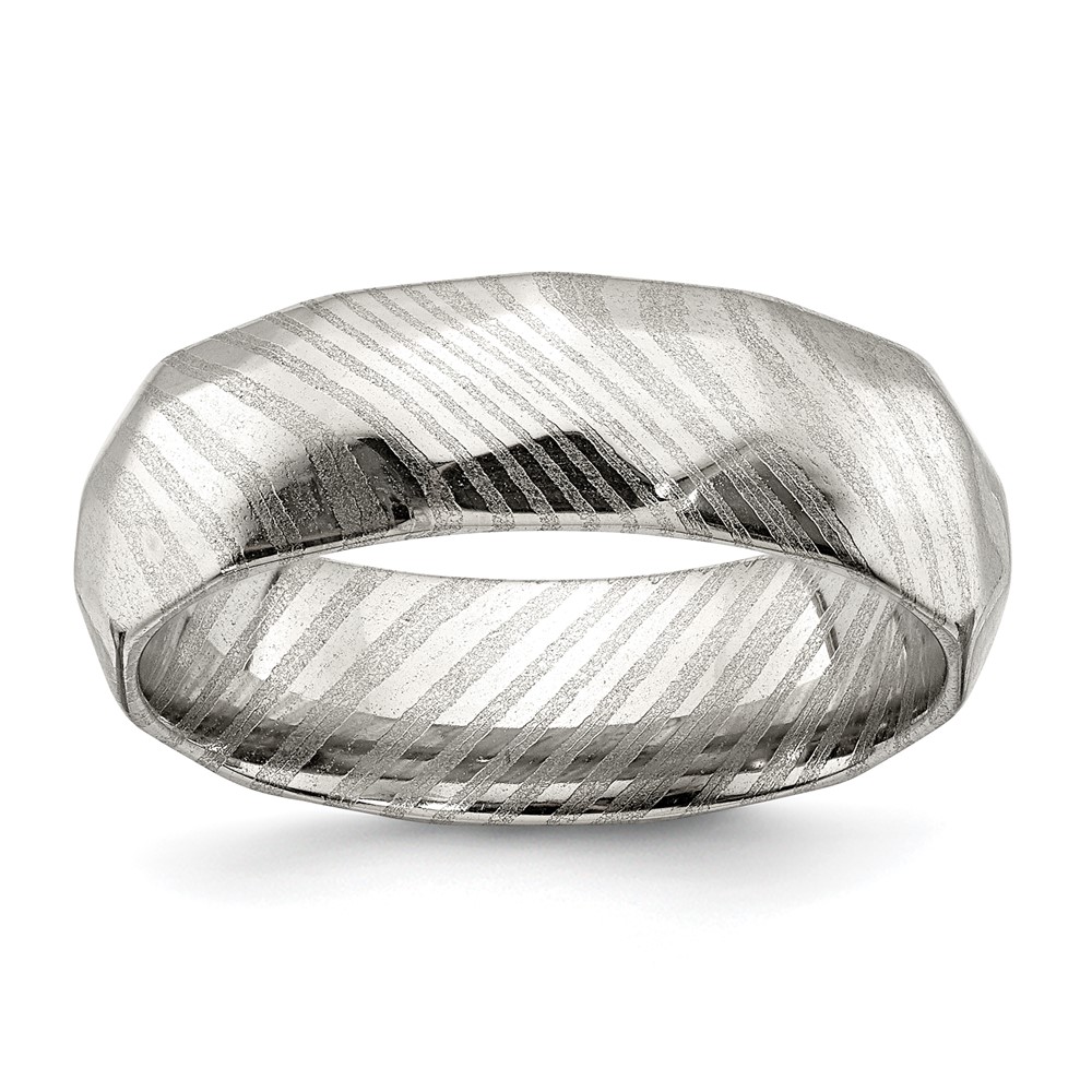 Damascus Steel Polished Faceted 7mm Band