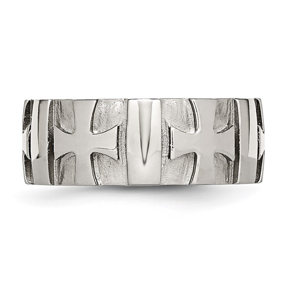 Chisel Stainless Steel Brushed and Polished 3pt Diamond Cross 9mm Band