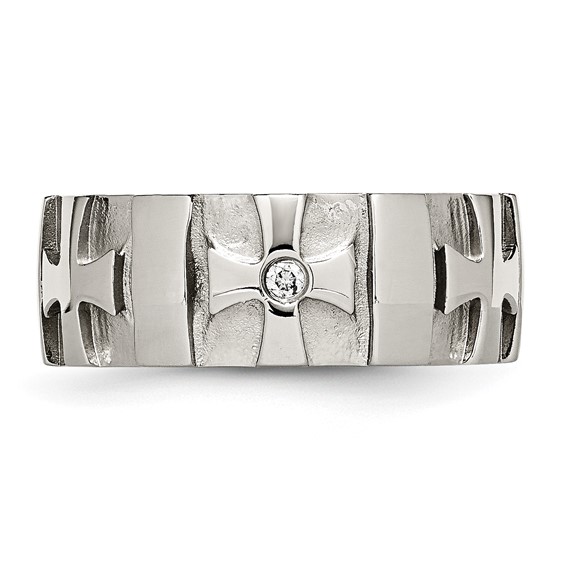 Chisel Stainless Steel Brushed and Polished 3pt Diamond Cross 9mm Band
