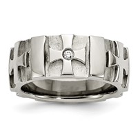 Chisel Stainless Steel Brushed and Polished 3pt Diamond Cross 9mm Band view 1