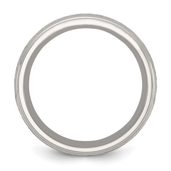 Chisel Stainless Steel Polished Etched Design Ridged Edge 7.5mm Band