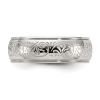 Chisel Stainless Steel Polished Etched Design Ridged Edge 7.5mm Band view 3