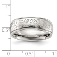 Chisel Stainless Steel Polished Etched Design Ridged Edge 7.5mm Band view 4