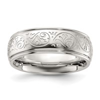 Chisel Stainless Steel Polished Etched Design Ridged Edge 7.5mm Band view 1