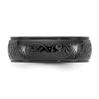 Chisel Stainless Steel Polished Black IP-plated Etched Design Ridged Edge 7.5mm Band view 3