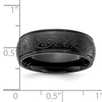 Chisel Stainless Steel Polished Black IP-plated Etched Design Ridged Edge 7.5mm Band view 4