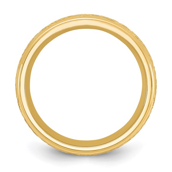 Chisel Stainless Steel Polished Yellow IP-plated Etched Design Ridged Edge 7.5mm Band