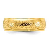 Chisel Stainless Steel Polished Yellow IP-plated Etched Design Ridged Edge 7.5mm Band view 3