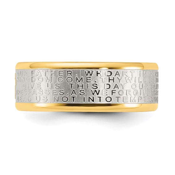 Chisel Stainless Steel Brushed and Polished Yellow IP-plated Lord's Prayer 8mm Band