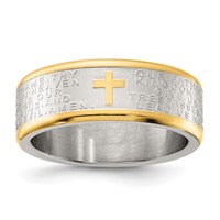 Chisel Stainless Steel Brushed and Polished Yellow IP-plated Lord's Prayer 8mm Band view 1