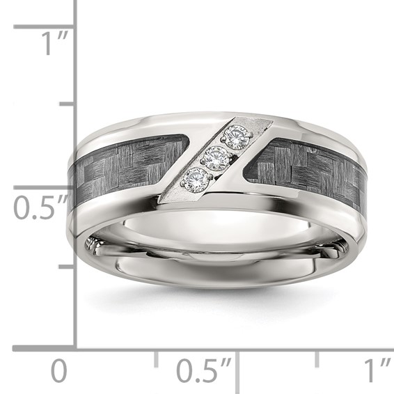 Chisel Stainless Steel Polsihed with Gray Carbon Fiber Inlay and CZ 8mm Band