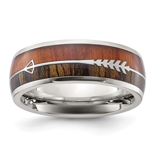 Chisel Stainless Steel Polished Band with Wood Inlay Arrow 8mm