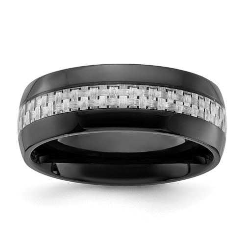 Chisel Stainless Steel Polished Black IP-plated Band with Carbon Fiber Inlay 8mm