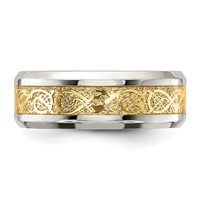 Chisel Stainless Steel Polished Band with Yellow IP-plated Inlay Design 8mm view 3