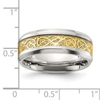 Chisel Stainless Steel Polished Band with Yellow IP-plated Inlay Design 8mm view 4