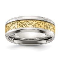 Chisel Stainless Steel Polished Band with Yellow IP-plated Inlay Design 8mm view 1