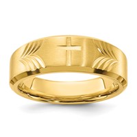 Chisel Stainless Steel Brushed and Polished Yellow IP-plated Diamond-cut Cross 8mm Tapered Band view 1